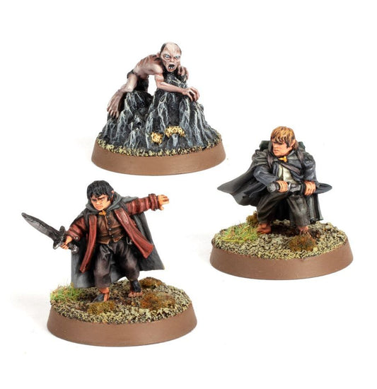 Frodo Bolsón, Samsagaz Gamyi y Gollum en Emyn Muil